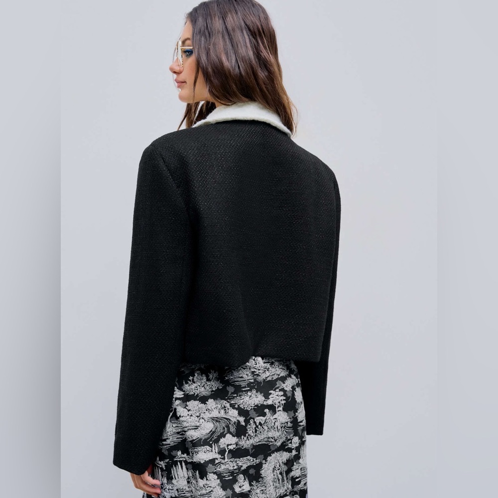 Sz M Cider Tweed Button Crew Neck Jacke Black Women's Jacket with Gold Buttons - Picture 5 of 16